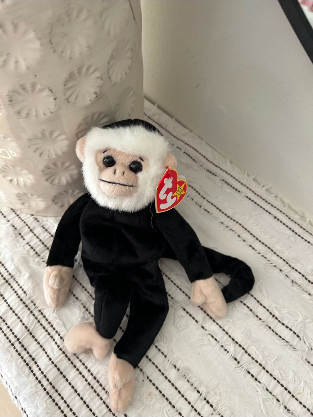 Vintage 1998 Ty Beanie Baby Mooch Black White Monkey Beanie Plush